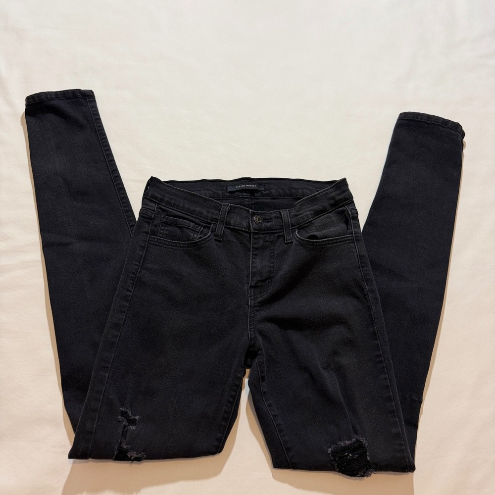 Flying Monkey Mid Rise Skinny Jeans Women 26 Black Distressed Y1931R